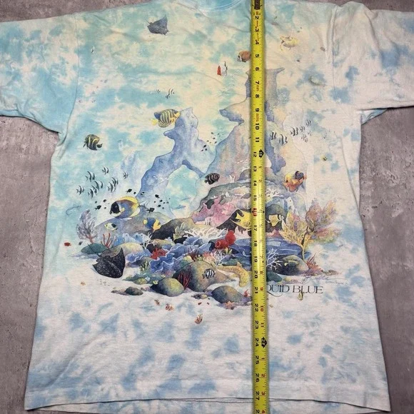 Vintage Liquid Blue Shirt Men's L Tie-Dye Coral Reef Fish AOP Graphic Tee 1992 - Picture 7 of 8